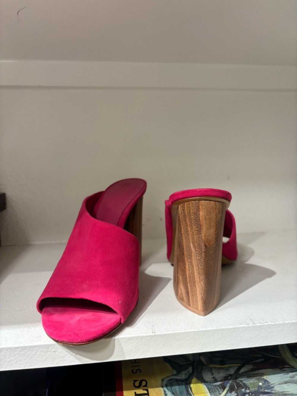 MERCEDES CASTILLO Hot Pink Suede Open-Toe Block Heel Mules